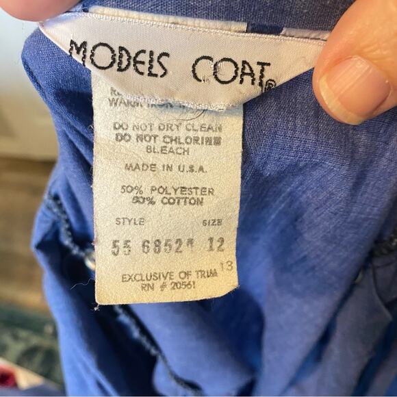Vintage Models Coat Blue Button-Up Midi Dress artist smock belted pockets 12 USA - Picture 3 of 10